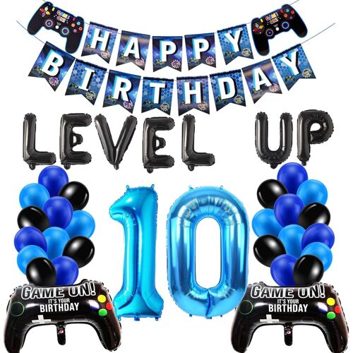 SJZG-Décorations De 10E Anniversaire Pour Garçons, Ballons En Latex Noir Et Bleu Pour Enfants, Décorations D'Anniversaire Pour Enfants (10E), Gmbt-Huk-001