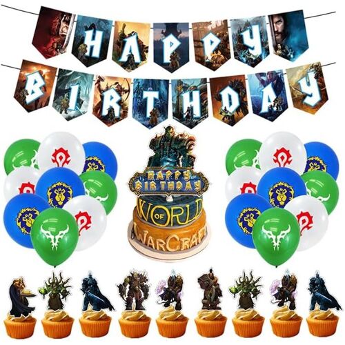 SJZG-Anniversaire Decoration World Of Warcraft Décorations Anniversaire Jeu Déco Anniversaire Jeu Ballons De Fête Jeu Vidéo Ballons Anniversaire Jeu Décoration Gateau Jeu Vidéo Bannière Anniversaire