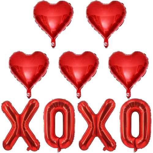 SJZG-Ballon Coeur, 5 Pcs Ballon Coeur Rouge, Ballons Avec Lettres Rouges ""Xo Xo"", Ballons Coeur Rouge, Decoration Love, Pour Fiançailles, Saint Valentin, Mariage Decoration Romantique (B)