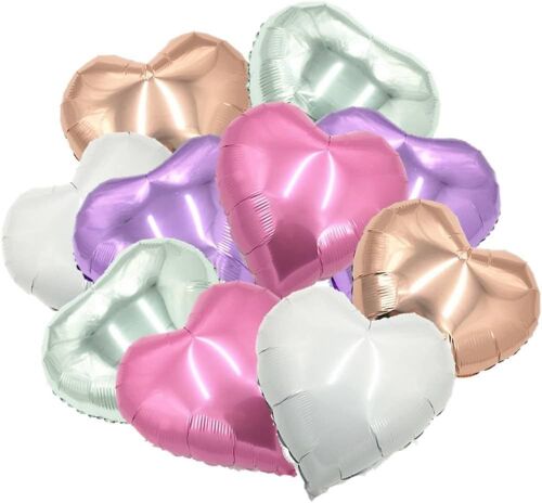 SJZG-® Lot De 10 Ballons En Forme De Coeur En Or Rose/Violet (Lilas)/Rose/Argenté/Blanc - Xxl 45,7 Cm - Lot De Ballons En Aluminium Pour Décoration De Mariage, Cadeau Ou Surprise D'Amour Pou