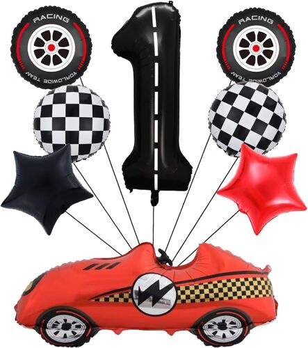 SJZG-Lot De 8 Ballons Décoratifs Pour Anniversaire Motif Voiture De Course - 101,6 Cm - Ballons En Aluminium En Forme De Chiffre Rouge - Accessoires De Fête Pour Course (1Er Anniversaire)