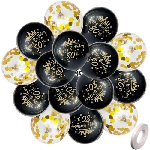 SJZG-Lot De 20 Ballons « Happy 80Th Birthday » Noirs Et Dorés Pour Homme Et Femme - 30,5 Cm