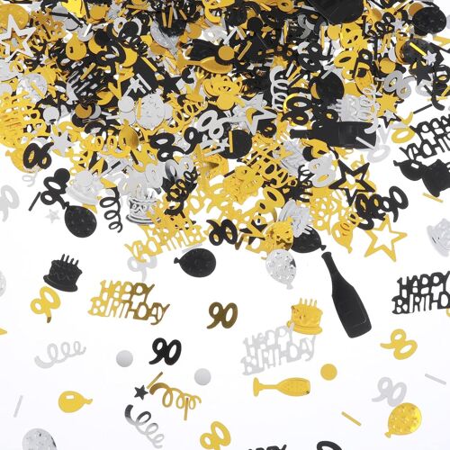 SJZG-Lot De 3 000 Confettis À Paillettes \U2013 Numéro 90 \U2013 Décorations De Gâteau D'Anniversaire Et De Table \U2013 Noir, Doré Et Argenté \U2013 Style 90E