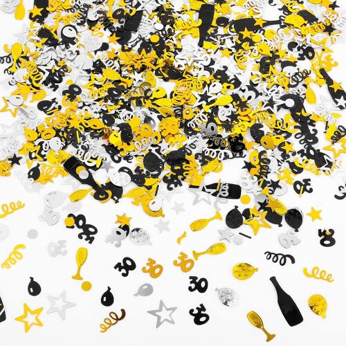 Sjzg-Confettis Anniversaire 30 Ans, Decoration Anniversaire 30 Ans, Decoration Table Anniversaire Pour 30e Anniversaire Fête De, Journée Du Souvenir Décoration De Table (Noir Dore Argente)