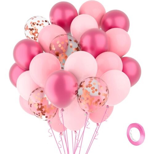 CMJAAGUR-Lot De 60 Ballons De Fête En Latex À Confettis Dorés - Décorations Pour Mariage, Fête Prénatale, Anniversaire, Rem De Diplôme, Nouvel An, Saint-Valentin, Noël, Halloween - Rose Maca[M834]