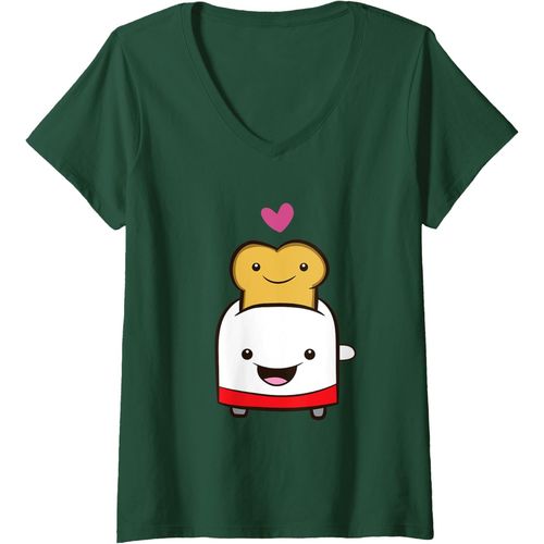 Femme Toast Et Grille-Pain Kawaii Toast Bread Toaster T-Shirt Avec Col En V
