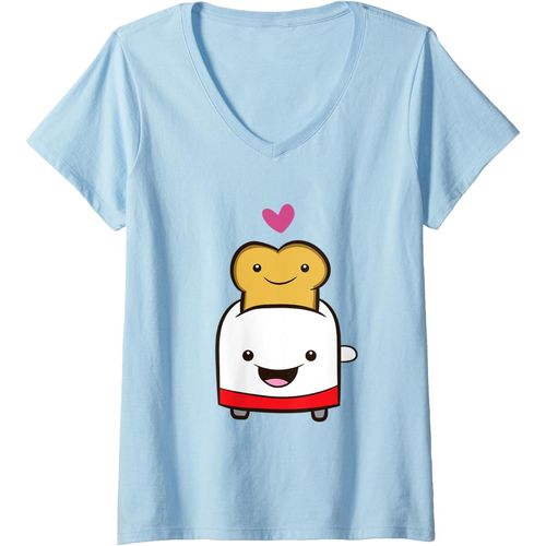 Femme Toast Et Grille-Pain Kawaii Toast Bread Toaster T-Shirt Avec Col En V