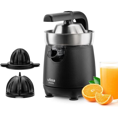 Vitality, Presse-Agrumes Électrique À Bras, 120W, Versement Continu, Système Anti-Goutte, Double Cone, Filtre En Acier Inoxydable, Bras Pour L'Extraction Du Jus, Sans Bpa, Noir Inox