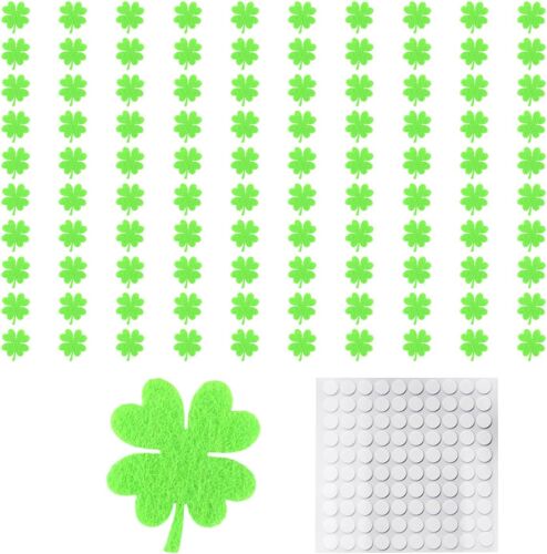 Lot De 100 Autocollants En Feutre Trèfle À Quatre Feuilles Et Autocollants Adhésifs, Accessoires De Décoration De Bricolage, Tissu En Feutre De Dessin Animé, Autocollants Décoratifs En Feutre, Adaptés