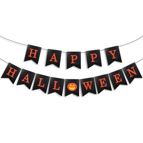 Bannière en papier chauve-souris noire joyeux Halloween, guirlande suspendue, fournitures de décoration pour la maison, fête d'halloween 2025, accessoires de drapeau fantôme citrouille-6