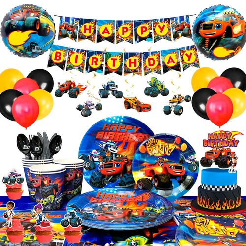 Fournitures De Fête D'anniversaire Blaze, Assiettes Blaze Et Serviettes Minérales, Gril De Table Standard, Bannière, Ballons, Garniture De Gâteau, Protected, 119 Pcs-Multi
