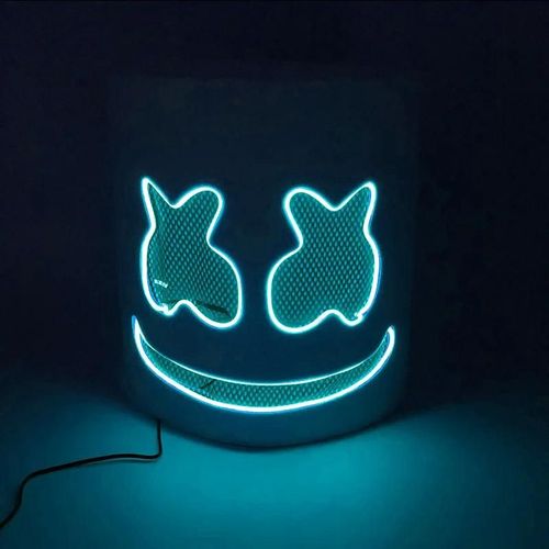 Halloween Light Up Neon Masque Complet Led Lumineuse Dj Marshmellow Masque Couvre-Chef Cosplay Festival De Musique Accessoires De Fête Masque Lumineux-01 Sky Bleu