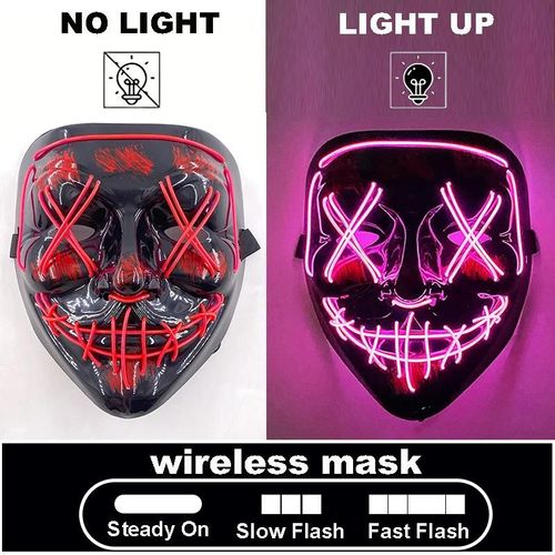 Masque D'horreur Lettre V D'halloween Et Gants Colorés, Masque Lumineux Effrayant Sans Fil Pour Hommes Et Femmes, Fournitures De Costumes De Fête De Festival-A07