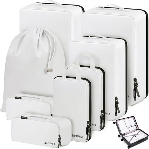 Lot De 8 Cubes D'Emballage De Compression Pour Val S À Main, Organ Urs De Sacs De Compression Et Cubes De Voyage (8 Pièces, Blanc)