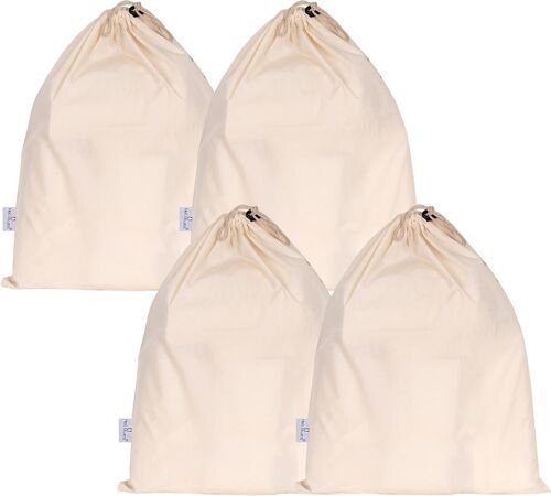 Hb Cotton Lot De 4 Housses En Mousseline De Coton Résistant À La Poussière Avec Sac À Cordon De Serrage Multifonctionnel Biologique 40,6 X 19