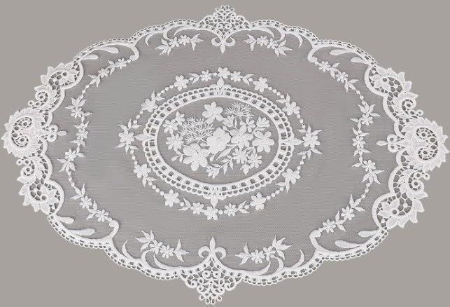Lot De 2 Napperons Ovales Brodés En Dentelle Florale Blanche 40 X
