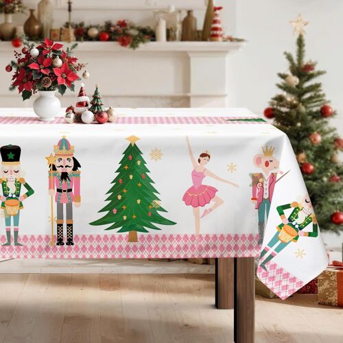 Nappe De Noël Rose, Nappe Rectangulaire Hiver, Housse De Table En Antitache Imperméable Lavable Pour Fête De Noël, Vacances, Décoration D'intérieur (Casse Noisette, 152x304cm)