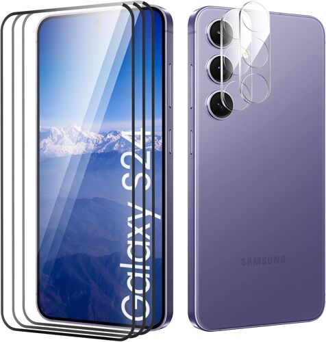 LORANKA-Verre Trempé pour Samsung Galaxy S24 Plein écran, Affaire Classée Protection écran, Bord à Bord, sans Bulle, Anti-Scratch, 3 Pièces Protection écran + 2 Pièces Caméra Protection écran