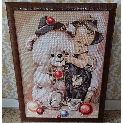 canevas tableau tapisserie enfant et nounours