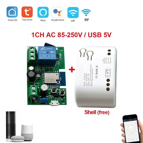 Tuya SmartLife WIFI contrôleur d'ouverture de porte de Garage interrupteur intelligent Module relais marche/arrêt porte ouverte commande vocale Alexa Google Home - Type 1CH 85-250V CASE