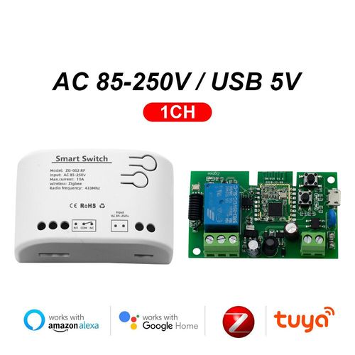 1CH zigbee intelligent ouvre-porte de garage télécommande Commutateur d'automatisation relais Tuya Smartlife APP module de moteur Alexa - Type AC 85-250V Shell