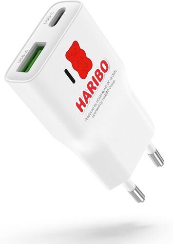 JGD-Haribo Chargeur Rapide pour iPhone, Mini 20W Prise USB C, PD3.0 USB¿A + USB¿C Chargeur pour iPhone 17/16/15/14/13/12 Pro Max, pour iPad Air, Ultrafin et Compact pour Voyage, Idéal Cadeau, Rouge