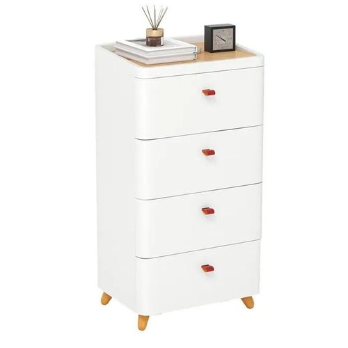 Commode à 4 Tiroirs COSTWAY, avec Plateau de Rangement Amovible et Pieds en Bois Massif, pour Couloir, Chambre à Coucher, Blanc