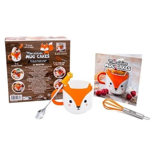Mon Atelier Mug Cakes Renard - Coffret Avec 1 Mug, 1 Cuillère, 1 Fouet Et 1 Livre De Recettes