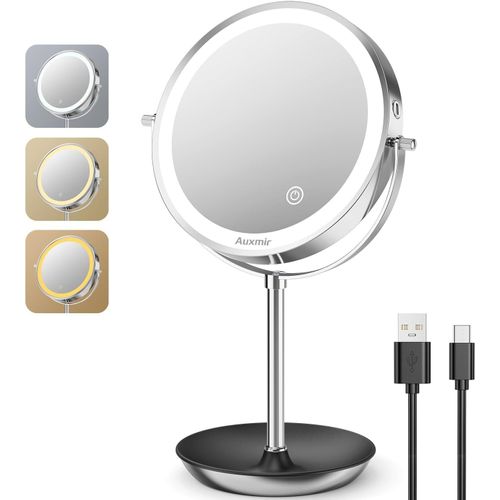 Ytseazn-Miroir Grossissant Lumineuxx10,Miroir Grossissant Sur Pied 8 Pouces,Miroir Grossissant Lumineux Double Face Avec 54 Led,Miroir Maquillage Grossissant Rechargeable 1800mah,Rotation À 360° 