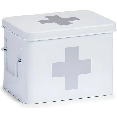 Boîte À Pharmacie - Zeller - 18118 - Métal Blanc - 21,5 X 16 X 16 Cm - 4 Compartiments