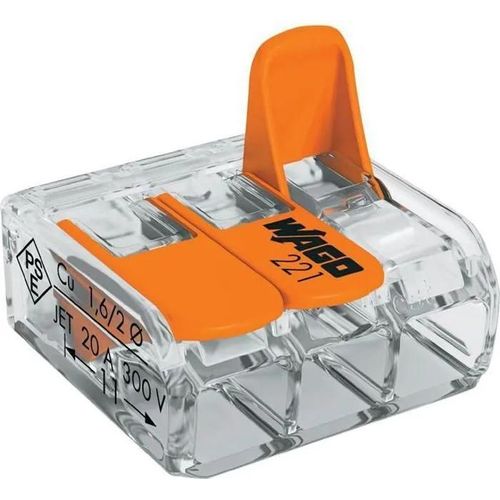 Borne - bornier Wago - 221-413 - Connecteur universel 3x4mm2 transparent orange avec leviers ()