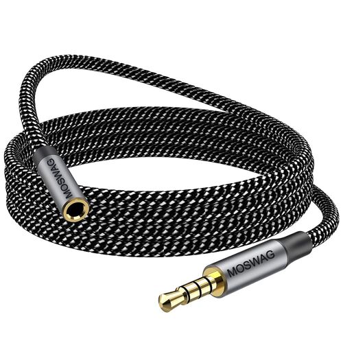 Rallonge Jack Audio 3.5 mm 4 Pôles pour Casque Micro, Nylon Tressé Jack Mâle vers Femelle Câble Extension Audio Stéréo Compatible avec Écouteur Gamer Switch Manette PS5 PC Portable(5M)