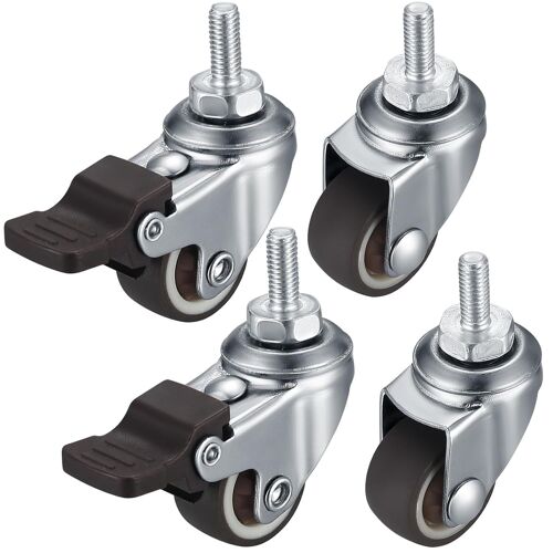 Lot de 4 roulettes pivotantes pour meubles M8 - Petites roulettes pivotantes avec frein - Roulettes pivotantes à 360°-Antidérapantes-Avec filetage-Pour meubles d'intérieur et d'extérieur-2 pouces
