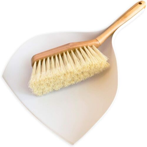 KALANKA-York Eco Natural Pelle et Balayette avec Brosse en Bambou et Bord en Caoutchouc Ensemble de Balayage Écologique et Robuste Kit de Nettoyage Naturel 25x5,5x34 cm Gris et Bois de Bambou Durable