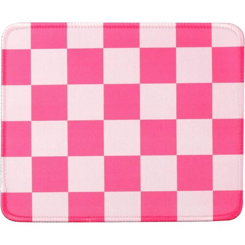 JGD-Tapis de souris rose à carreaux pour filles, tapis de souris mignon kawaii avec base en caoutchouc antidérapant, tapis de souris imperméable, esthétique, motif à carreaux géométriques, tapis