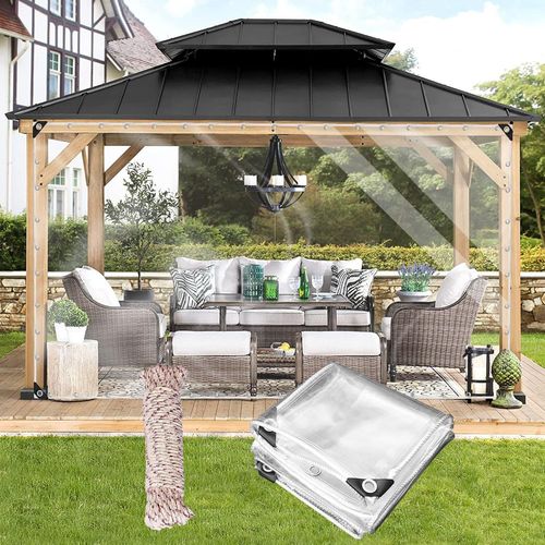 0.35 Mm Pvc Tarpaulin With Eyelets 0.35 Mm Transparent Tarpaulin 0.9 X 1.8 M Weatherproof Tear Resistant 420 Gsm For Outdoor Gazebo Carport Roof Patios Greenhouses
