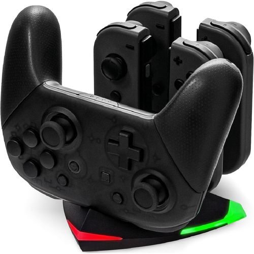 Arrow Charge S-Nintendo Switch Charging Station for 4 Joy-Cons and 1 Switch Pro Controller,LED Charging Indicator,Type-C Charging Cable and Adapter for Pro Controller,SB916922 Black