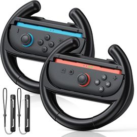 Volant de Manette pour Nintendo Switch 2 (2025)/ Switch 1/OLED-Volant de Course pour JoyCon 2&1 Accessoires Support Ergonomique Confortable (2 Paquets)-Noir