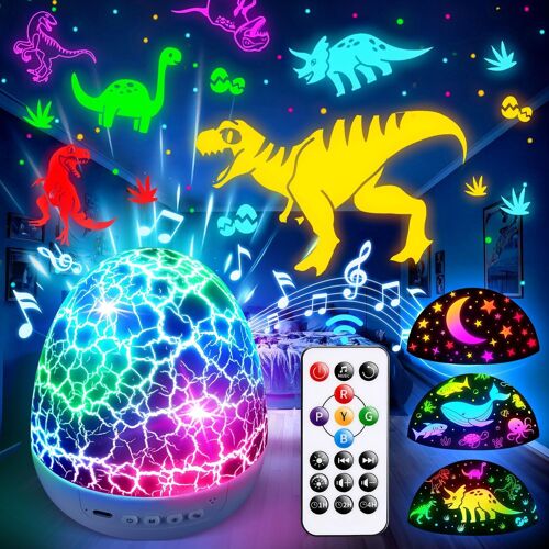 Subzonal-Veilleuse Projecteur Enfant, 3 Films+15 Musique Veilleuse Bébé Musicale Et Lumineuse, 360° Veilleuse Dinosaure Jouet, Télécommande+31 Couleurs Oeuf Dinosaure Jouet Enfant 0-10 Ans, Cadeau