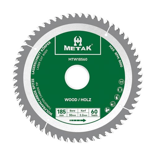 Lame de scie circulaire HM - 185 x 30 mm - 60 dents - Pour bois - Compatible avec Metabo, Bosch et de nombreuses autres marques - Lame de scie de 185 mm - Coupe précise dans les matériaux en