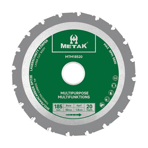 HM Lame de scie circulaire multifonction 185 x 30 mm pour bois, métal, aluminium | Lame de scie multi-matériaux 185 mm 20 dents pour acier | Bague de réduction de 30 mm incluse