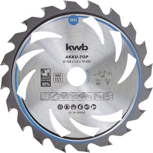 Energy-Saving 584554 Lame de scie circulaire Easy Cut Ø 160 x 20 mm Coupe fine avec dents alternatives spéciales 20 dents Z20 Coupe fine Batterie 160 x 20 mm