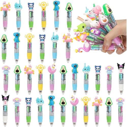 Tianyi-34 Stylo Kawaii Cute, Stylo 4 Couleur, Animaux Stylos Multicolores, Cadeaux Anniversaire Enfants Invites Pour Garçons Filles, Pochette Surprise Enfant (Multicolore)