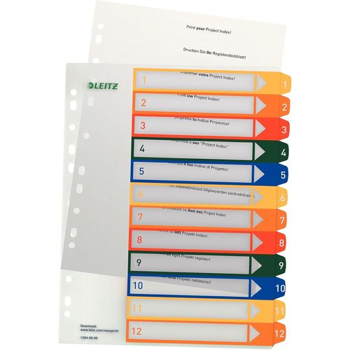 Tianyi-Intercalaires 1-12, Imprimable Sur Pc, A4, Plastique Ultra-Résistant, Extra-Large, Blanc/Multicolore, 12940000