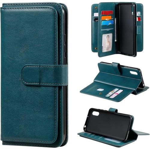 Compatible Avec Coque Oppo Realme 5, Portefeuille Étui [Fentes Pour Cartes] Fermeture Magnétique Pu Cuir Étui À Rabat Stand Antichoc Housse+2x Verre Trempé-Vert