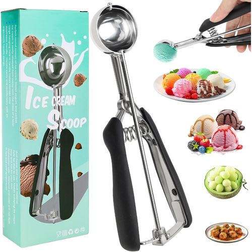 Kal-Cuillère À Glace 4cm, Acier Inoxydable 304, Noir, 1 Compte, 4 Cm³, Parfaite Pour La Crème Glacée, Melon, Boulettes De Viande, Gâteau, Pâte À Biscuits