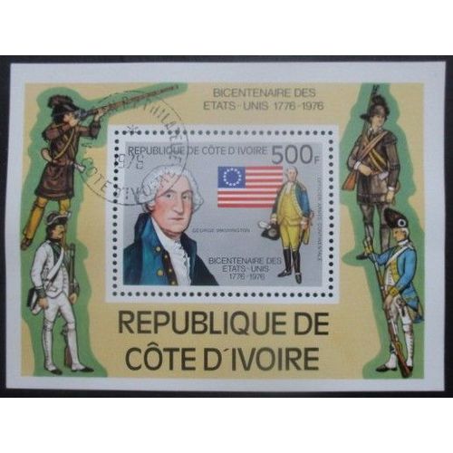 Cote D'Ivoire Bloc N°6 Indépendance Des Usa Oblitéré