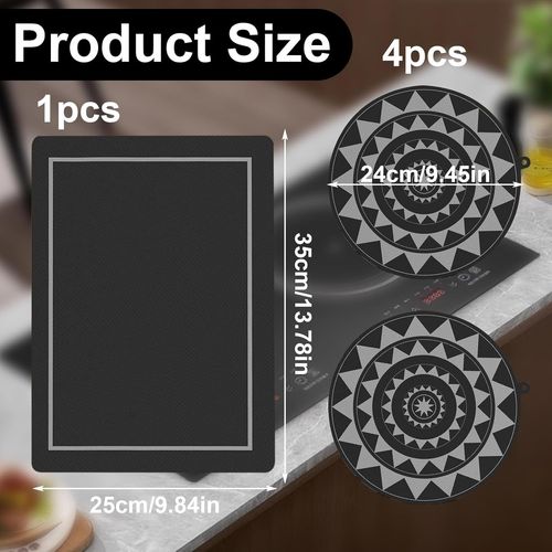 SUBZONAL-Protege Plaque Induction, 5 Pièces Tapis de Cuisson, Tapis Plaque Induction Résistant Jusqu¿à 300°C Protege Table Adaptateur Cache Protection Plaque Induction, Universel