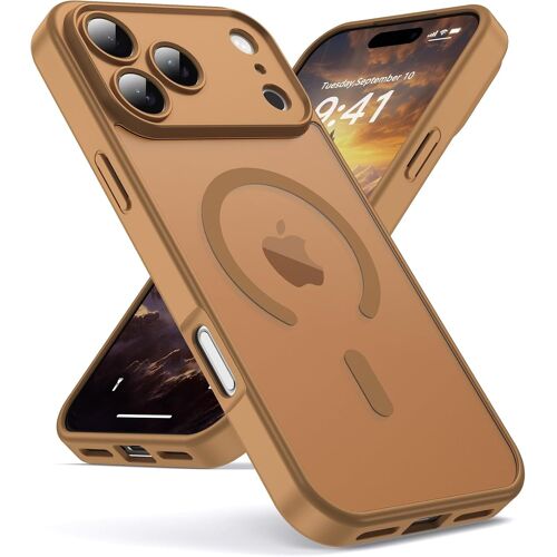 TRAHOO--Coque pour iPhone 17 Pro Max Compatible avec MagSafe Magnétique, Housse de Arrière Translucide Givrée PC, TPU Silicone Bumper Étui Protection Antichoc Militaire Anti-Empreintes-Café Brown