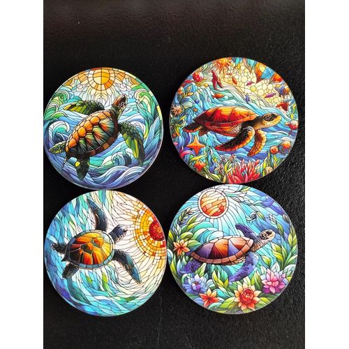 Lot De 4 Sous Verre En Bois Imprimé